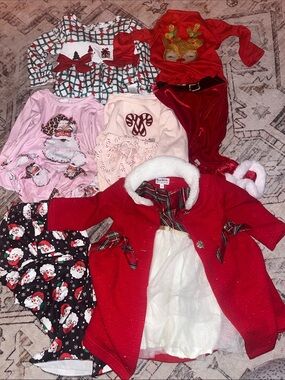 Holiday baby girls 18-24  Outfit Bundle - Red, Pink, Cream, Black